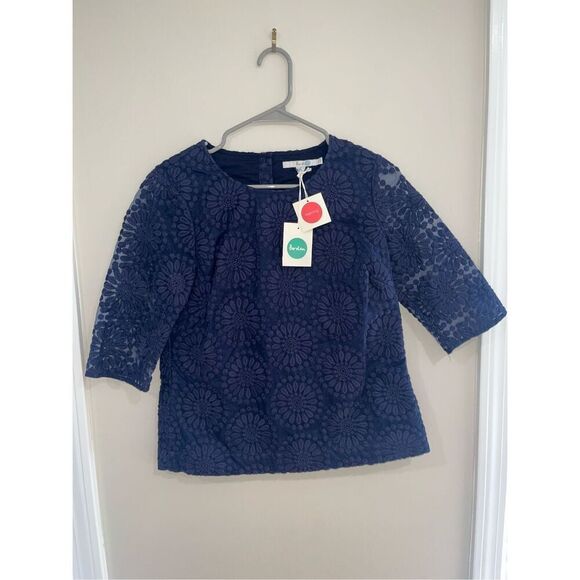 NWT Boden Blue Embroidered Floral 3/4 Sleeve Top 4 - Picture 1 of 4